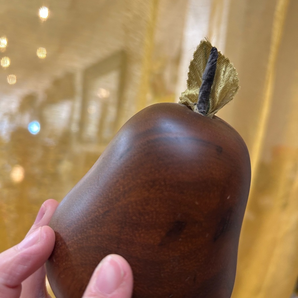 Mid Century Modern Wooden Decorative Pear with Fabric Leaf - Rustic  Accent - Picture 4 of 7